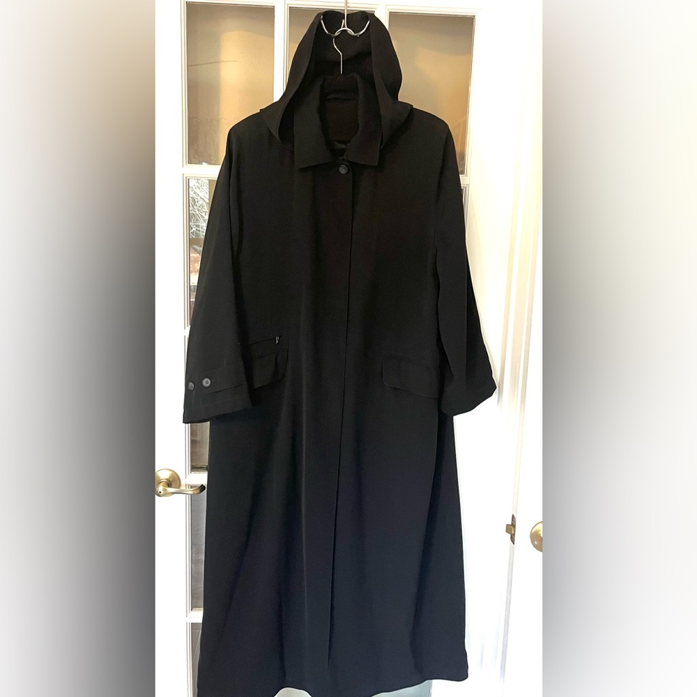 Classic Floor-Length Black Overcoat - XL